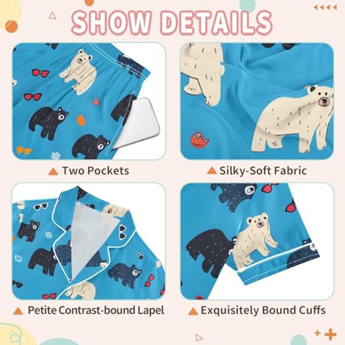 White Black Bear Pajamas Set Summer Button Down Sleepwear Pjs Sets Comfy Loungewear3