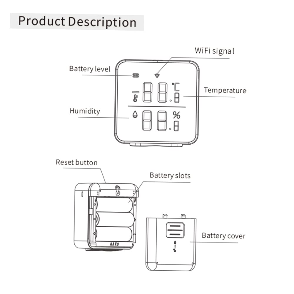 Kavolet WiFi sensore di temperatura wireless, termometro igrometro interno, compatibile con l'app Tuya e con archiviazione dati e funzioni di allarme