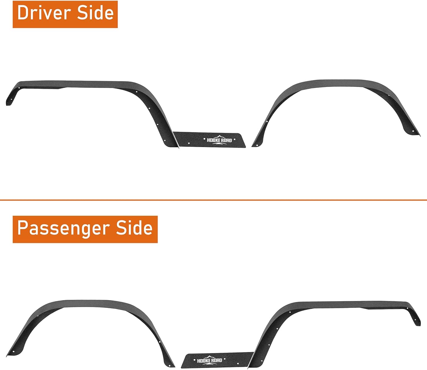 Hooke Road Slim Flat Front and Rear Fender Flares Kit for 1987-1995 Jeep Wrangler YJ, Offroad Wheel Flares Set Steel - 4PCS
