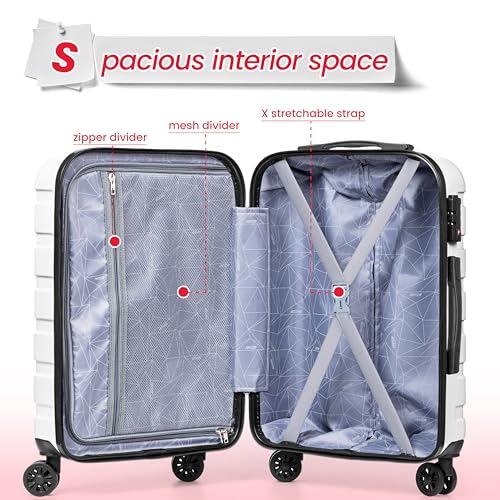Image of AnyZip Luggage PC ABS Hardside Lightweight Suitcase with 4 Universal Wheels TSA Lock 20 24 28 Inch, White, 3 piece set (20 /24 /28), Fashion