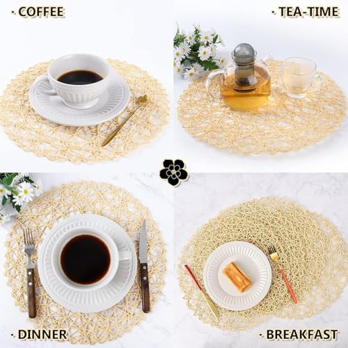 Image of TIED RIBBONS Set of 6 Dining Round Table Place Mats | Placemats Table Mat PVC Material | Non-Slip Heat Resistant | Dining Tablemates Washable Anti-Skid | Size 15 x 15 Inch