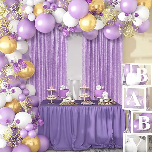 Image of Lavender Glitter Sequin Backdrop Curtains 6 Pieces 2ftx8ft Dessert Backdrop Wedding Party Decor Glitter Photography Background Christmas Party Decoration