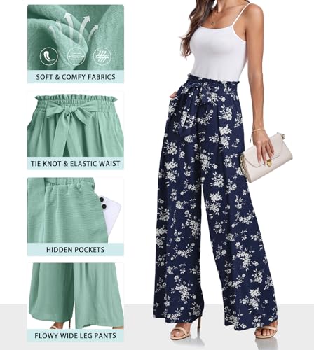 Lepunuo Wide Leg Pants for Women High Waisted Palazzo Pants Work Casual Flowy Tie Knot Trousers with Pockets2
