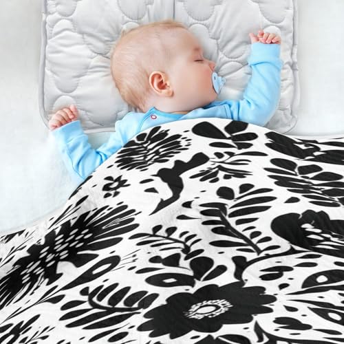 Kigai White Black Flowers Baby Blanket for Boys Girls Swaddle Blankets Soft Cozy Receiving Blanket Nursery Crib Blankets for Toddler Newborn, 30 x 40 Inch4