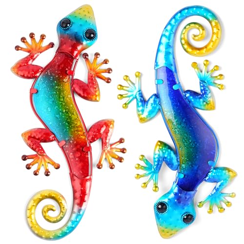 AOOSU Métal Gecko Décoration Murale, 2PCS Gecko Sculpture en Fer, Métal Mur Art Geckos Décorations à Suspendre, Tentures Geckos pour Jardin Maison Salon...