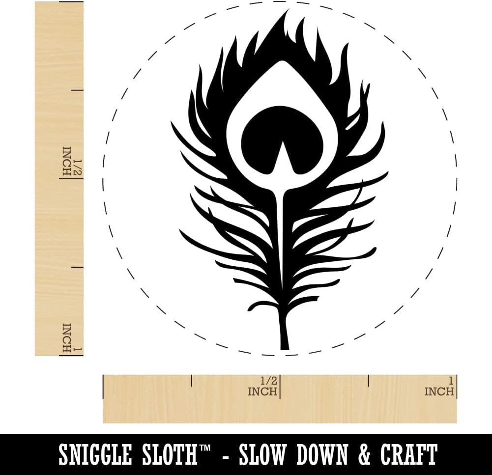 Elegant Peacock Feather Self-Inking Rubber Stamp Ink Stamper for Stamping Crafting Planners - 1-1/2 Inch Large - Red Ink