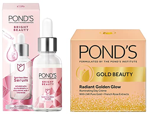 Image of Pond's Bright Beauty Spot-less Glow Serum, Infused with Hyaluronic Acid, Vitamin B3, Gluta-Boost-C, 30ml & Pond's Gold Beauty Day Cream 50 g