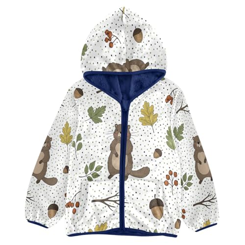 Forest Creatures and Autumn Leaves Toddler Fleece Jacket Girl Boys Hooded Fleece Jacket Coat