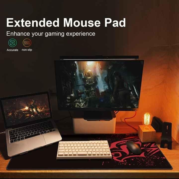 Image of Red Leopard Design Gaming Mouse Pad 700 x 300 x 2 mm, Extended Mouse Pad with Non Slip Rubber Base & Stitched Edges, Gaming Desk Mat for PC Laptop Keyboard and Mouse(1-pcs)