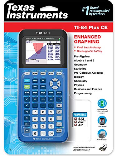 Image of Texas Instruments TI-84 Plus CE Graphing Calculator, Bionic Blue | Color Screen, Built-in Apps, Included Software, Test-Permitted, for Math, Science and Finance | Signature Series Bundle