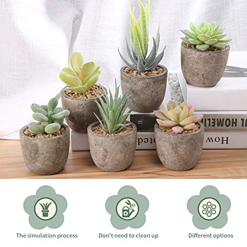 Succulentes Artificielles,6pcs Plante Artificielle Interieur Petite Plante Artificielles Succulentes Artificiels Succulents Fausses Plantes Vertes Décoration Mini Plantes Grasses artificielles en Pot