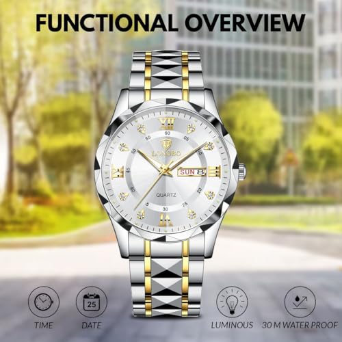 Image of LONGBO Zenith Diamond Analog Watch for Men Business Stainless Steel Watches Luxury Men's Wristwatch | Birthday Gift for Men | Gift for Husband | Gift for Brother