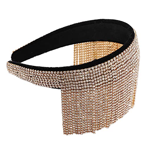 Diamond Headbands for Women Rhinestone Velvet Padded Headband Tassel Fashion Hairband Crystal Headwear Bejewelled Party Wedding Accessories for Girls