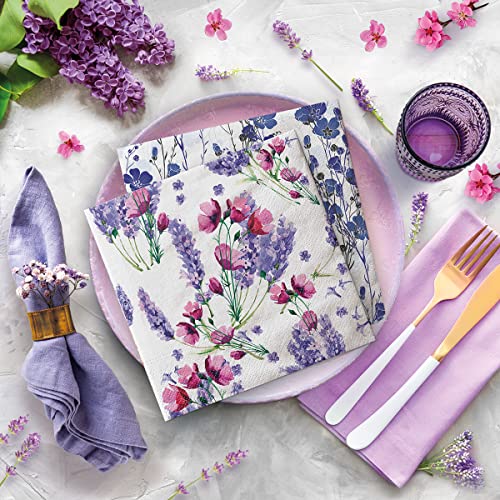 PAW - Servietten 3-lagig (33 x 33 cm) I 20 Stück I Perfekt für Geburtstage, Partys, Hochzeiten, Kommunion und Feiern I Papierservietten Bunt - Lavendel, Blumen I Farbe: Fragrant Lavender
