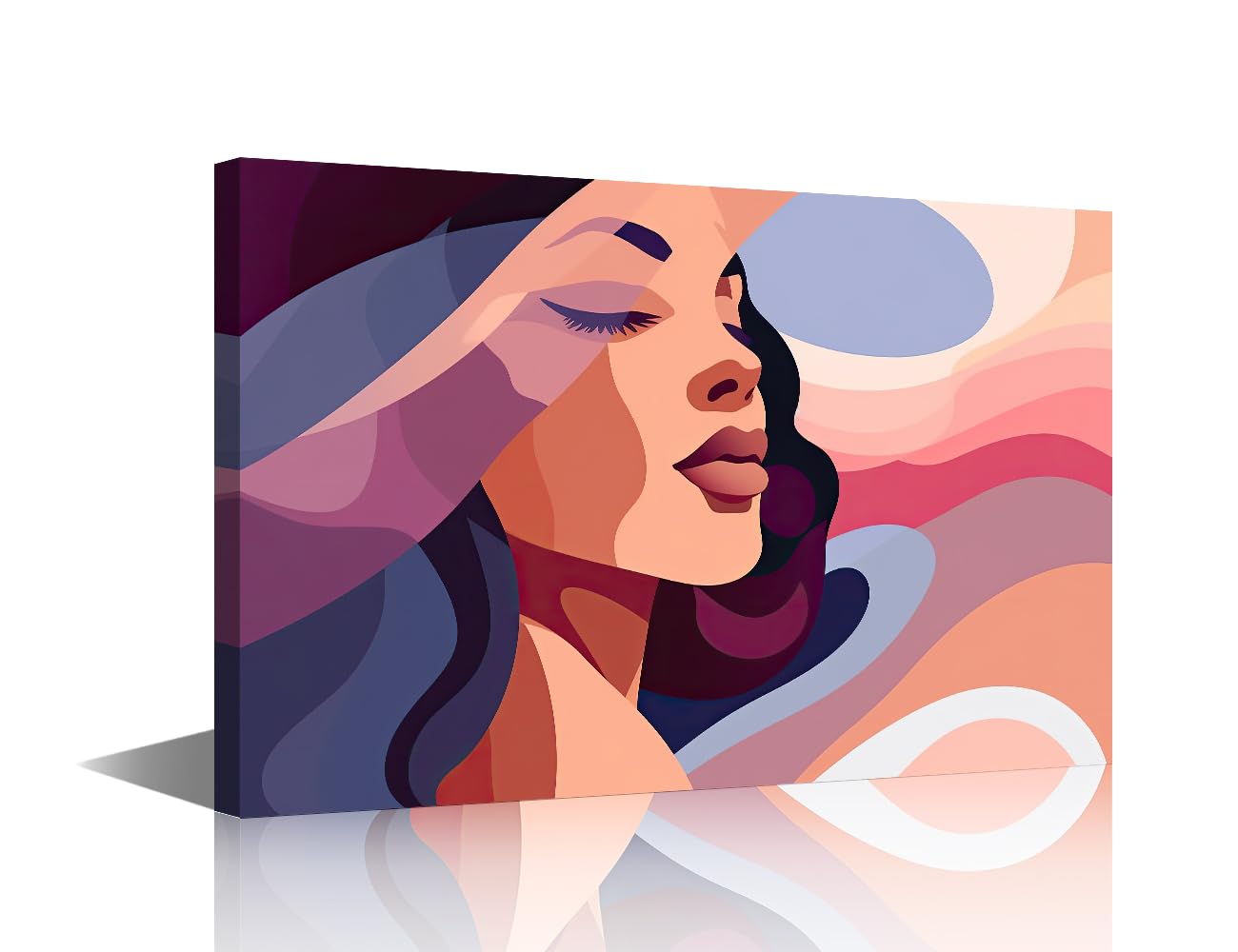 Canvas Wall Art for Bedroom Bathroom Decor, Colorful Abstract Women's Faces, Purple Blue Black White Pink Orange Framed Wall Art Living Room Dining room Decoration Present for Woman (12"Wx18"H)