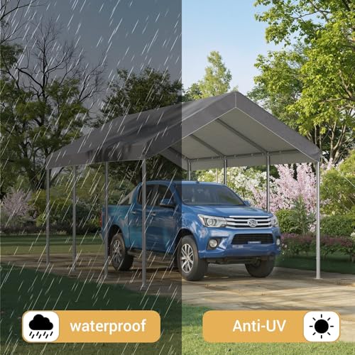 Image of Aoxun 10x20 ft Heavy Duty Carport, Adjustable Height Portable Garage, Gray