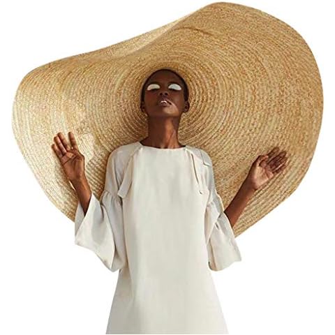 Fhuuly Fashion Large Sun Hat Women Panama Straw Model Beach Hats Foldable Wide Brim Floppy Fedora - UPF 50 - Packable & Adjustable (A) Cover