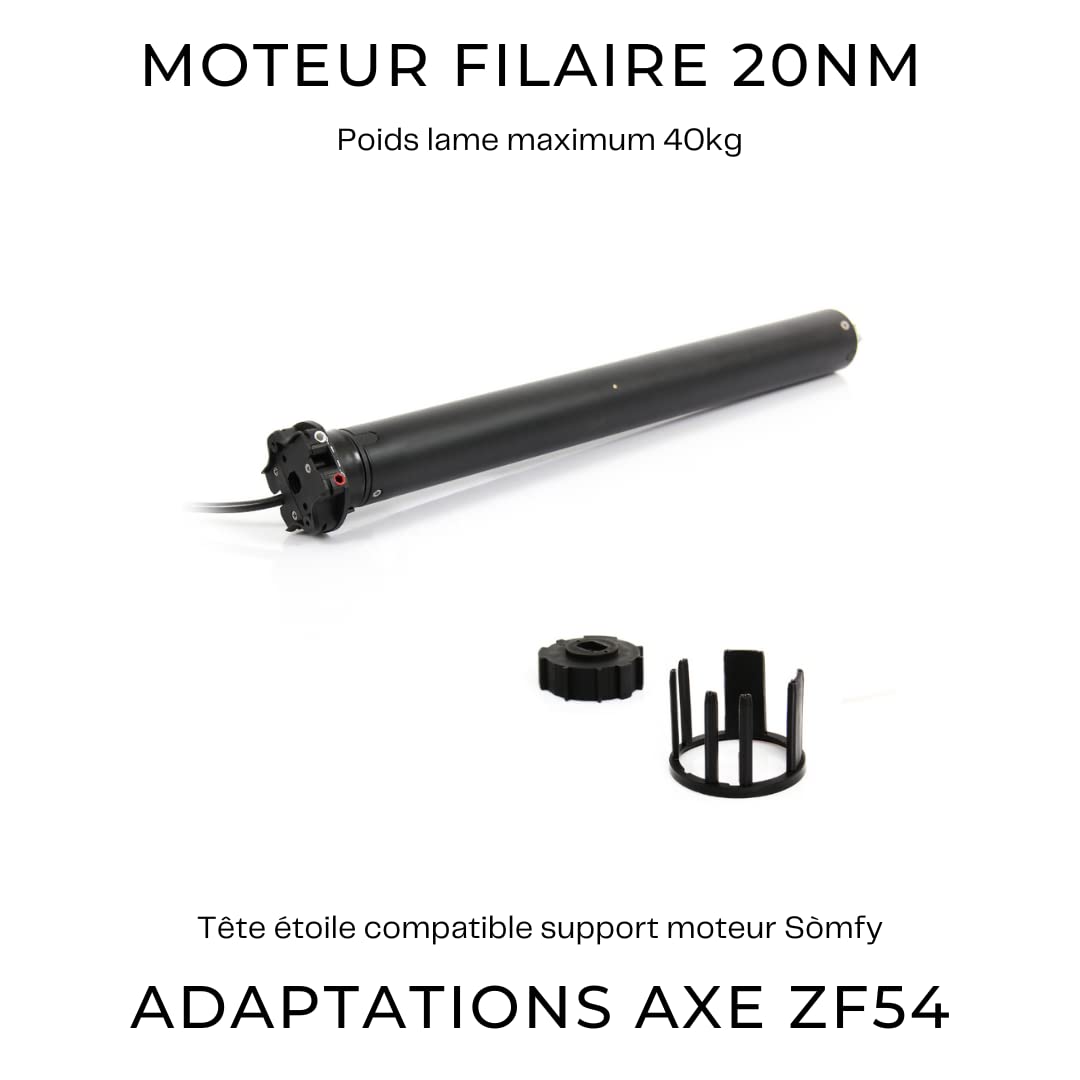 Moteur filaire (4 fils) Avosdim remplacement Sômfy volet roulant de 20 à 60kg (10 à 30nm), pour axe octo 60mm, ZF54, ZF64, diam45mm (ZF 54, Filaire 20Nm (40kg))