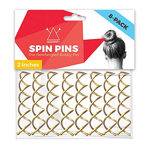 Hawwwy Spiral Bobby Pins 8 Pack Spin Pins, Easy & Fast Bun Maker Twist Hair Pins for Women Kids, Updo Hair Accessories, Messy Bun Tool, Perfect Small Bun Bobbypins Bobbie Fashion (Gold 2 Inches)