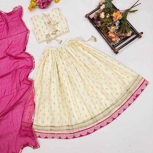 Image of Kids Traditional Lehenga Choli Set with Embroidered Pink Choli & Dupatta