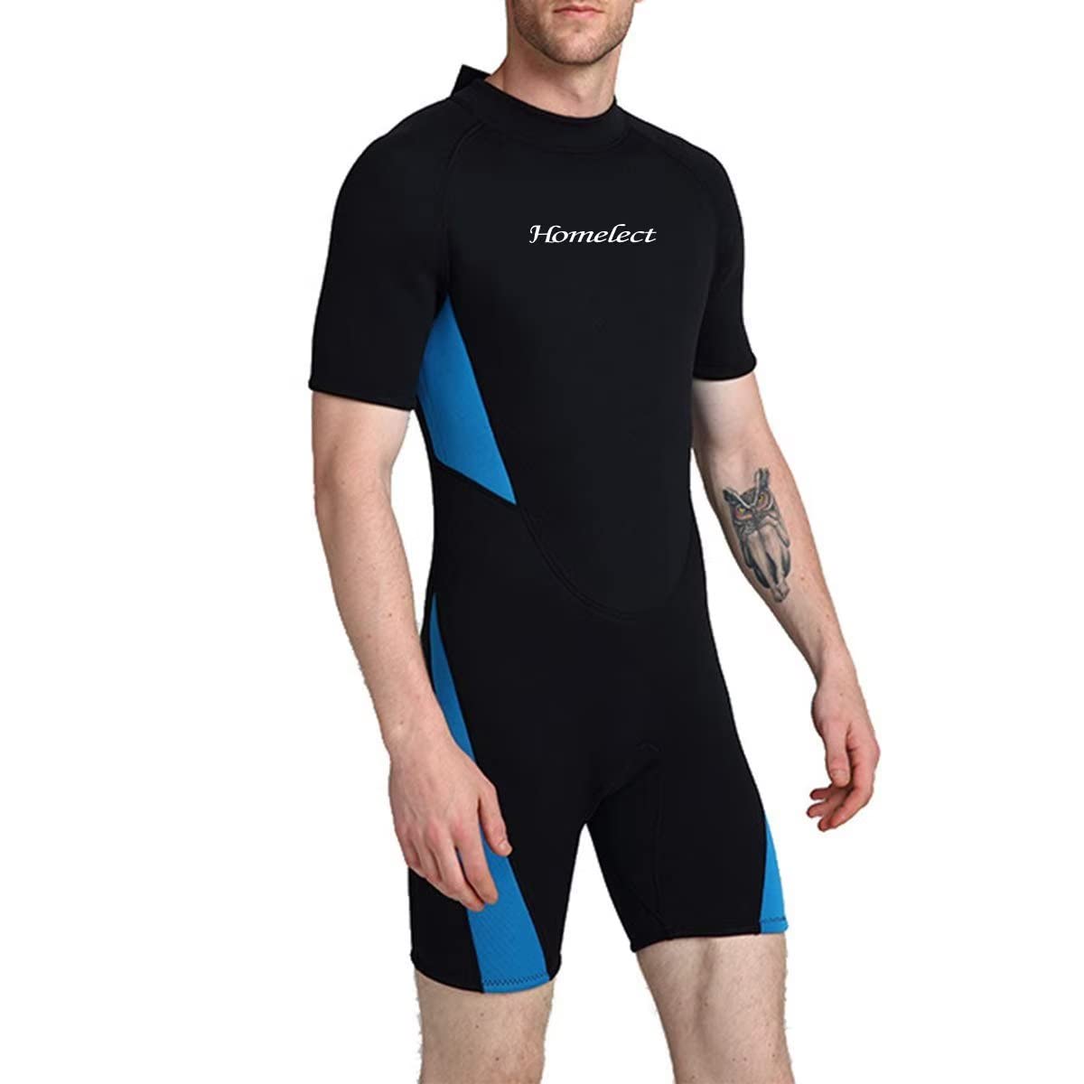 HonRise Combinaison de plongée pour homme 3 mm en néoprène épais pour garder au chaud Plus la taille du dos avec fermeture éclair pour plongée avec tuba et canoë, bleu, 2XL