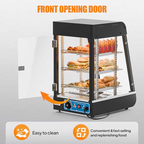 Image of ROVSUN 15 inch Commercial Food Warmer Display Pizza Warmer, 3-Tier Electric Countertop Food Warmer w /LED Lighting Adjustable Removable Shelves Glass Door, Pretzel Warmer for Buffet Restaurant, 1000W