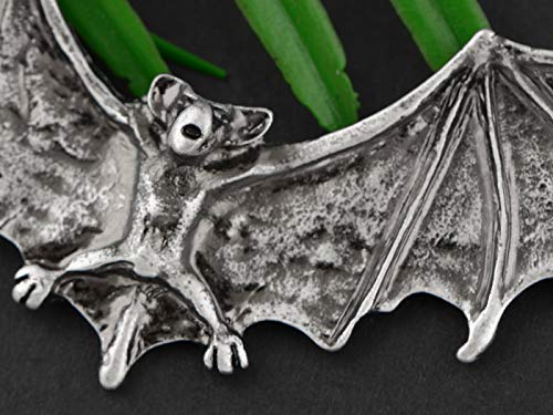 Alilang Frightening Halloween Enamel Paint Flying Bat Metal Chain Pendant Necklace, Antique Silver #TOP2