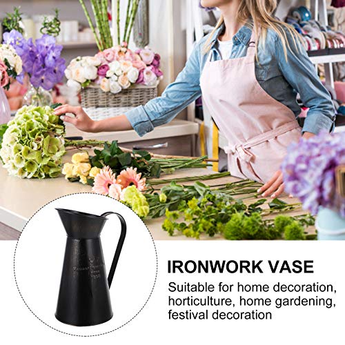 Doitool Rustic Shabby Chic Vase For Flowers, Black Vase For Flower Milk Can Pitcher Vase Metal Jug Vase For Farmhouse Decor, Home, Kitchen, Bathroom #TOP1