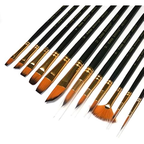 12 Pcs Artist Paint Brushes Set with Synthetic Sable Hair for Acrylic Oil Watercolour Fine Art Painting, Full Range of Sizes & Shapes Kit Cover