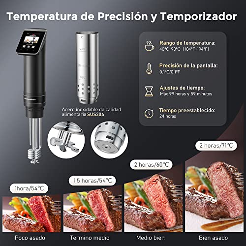 Miniatura 6 de Kitchenboss Wifi Roner Cocina Baja Temperatura: G330 Wlan Sous Vide Roner, 1100w,Inmersión A Prueba De Agua Ipx7 Circuladores Control De App Y Temperatura De Precisión Tft Táctil Muy Tranquilo