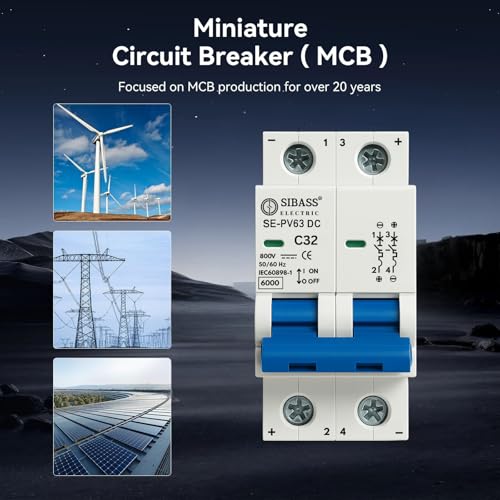 Image of Solar DC MCB 2 Pole Miniature Circuit Breaker - PV Disconnect Breaker /DC Circuit Breaker for Solar Panels, PV Inverters, Solar Breaker Box & Solar Disconnect Switch Applications (63A 500V)