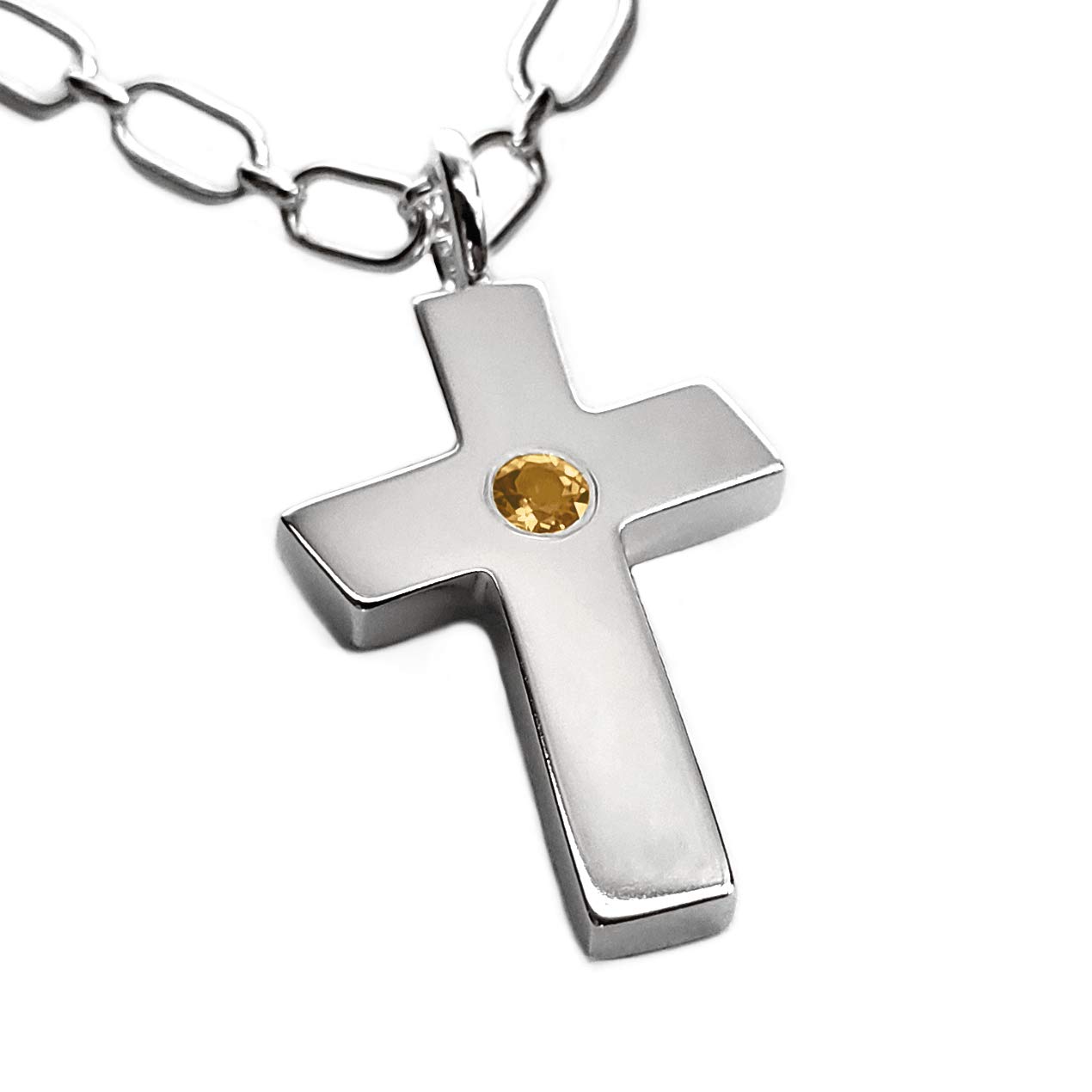 Large Citrine Cross Pendant in Sterling Silver, Large Cross