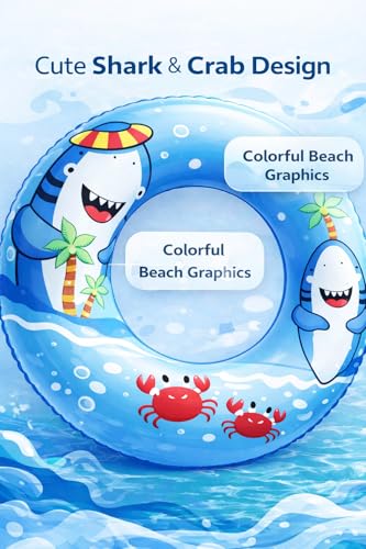 Image of Summer Shark Kids Inflatable Swim Ring, Blue Shark Pool Float Tube Swimming Pool Shark Float Tube for Kids (70 cm.)(1 Pcs)