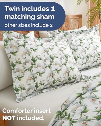 Image of Duvet Cover Twin /TXL Size Set - Extra Soft Floral Duvet Cover 68 x 90 with 1 Pillow Sham - Comfy, Breathable Floral Bedding Set - Hotel Luxury & Fade Free with Zipper Closures & Ties - Magnolia Garden