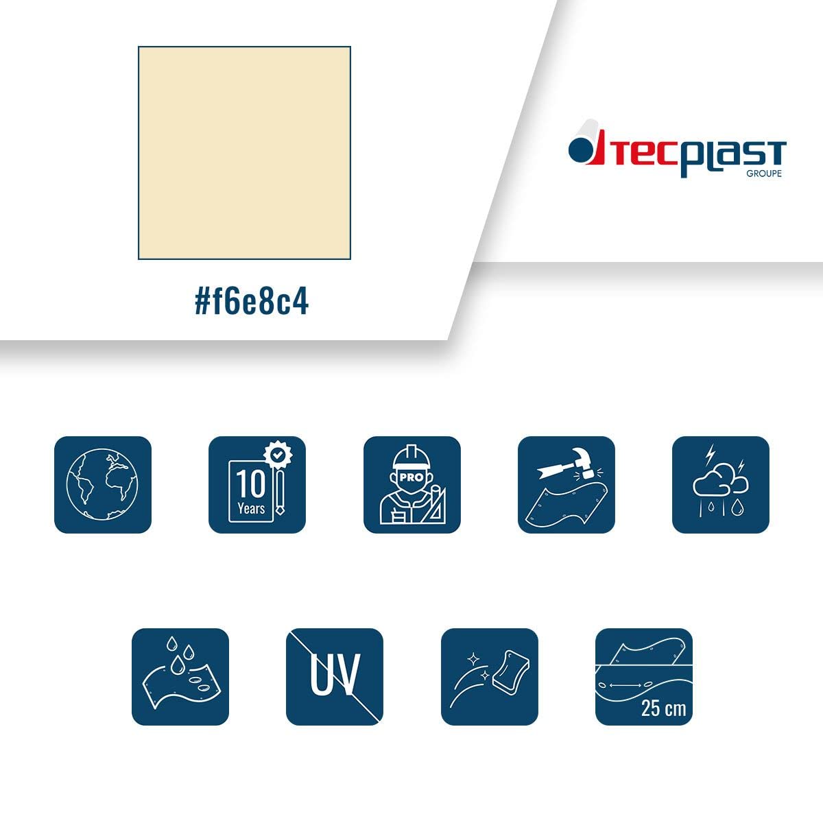 Tecplast Telo Tettoia per Auto Avorio 2,5x4 m - Garantia de 10 Anni XP640CP - Telo PVC Impermeabile per Carport - Prodotto in Francia