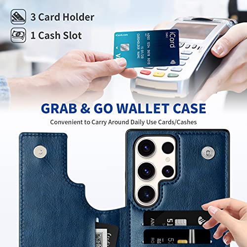Coolden For Samsung S23 Ultra Case Wallet With Card Holder, Pu Leather Galaxy S23 Ultra Flip Cover With Magnetic Clasp Kickstand Dual Layer Heavy Duty Protective Slim Case For S23Ultra 6.8" 2023 Blue #TOP2