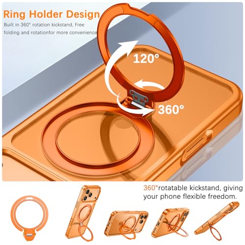 Image of YINLAI for iPhone 17 Pro Case 6.3-inch, Magnetic Compatible with Magsafe, with 360 Rotatable Ring Stand, Anti-Fingerprint Skin-Friendly, Shockproof Full-Body Protective 17 Pro Case, Cosmic Orange