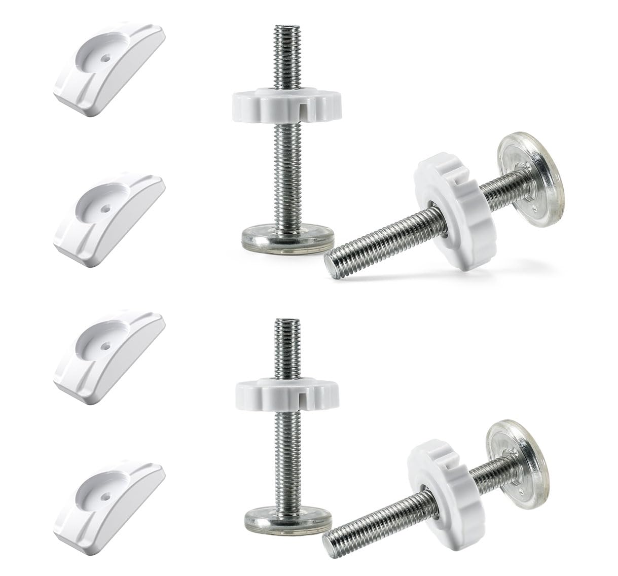 4 Stück Druckschrauben und 4 Sicherheits Wandschutz Pads, Halterung Treppenschutzgitter, Gewindespindelstangen Schrauben Kit, für Haustier Treppengitter，Pförtnerhaus, Treppenhaustür(Weiß)