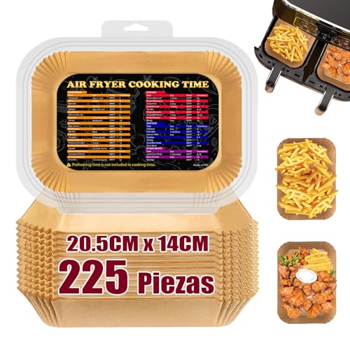 225 Piezas Papel para Freidora de Aire Dual Zone, 20,5x14cm Rectangular Papel de Horno Desechable Antiadherente Compatible con Cecotec/Masterpro/Ninja AF300EU/ AF400EU