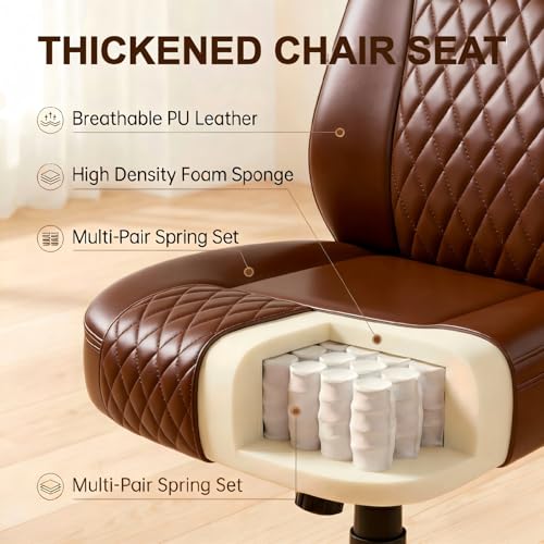 Image of GTPLAYER Leather Office Chair, Home Desk Chair with Flip-up Arms and Ergonomic Back - Comfy Heavy Duty Executive Chair for Home Office Gaming, Brown