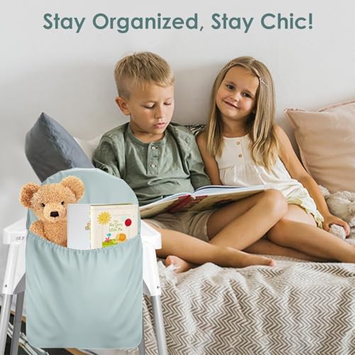 Image of High Chair Handy Pocket Pouch, Mealtime Essentials Organizer of High Chairs, Highchair Accessories Of Storage and Oragnization, Resuable PU Storage Bag with Internal Zippered Pocket (Sage Green)