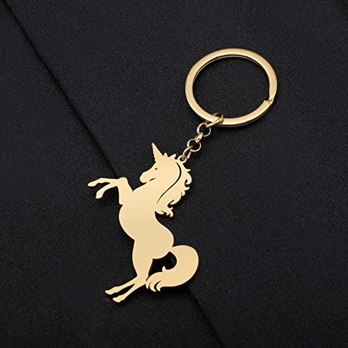WEVENI Stainless Steel Cute Unicorn Keychains for Women Teen Girls Fantasy Animals Accessories Purse Wallet Charms (Unicorn Gold A)3