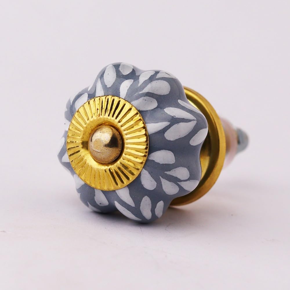 Indian Shelf 25 Pieces Grey Cabinet Door knobs Leaf Cabinet Hardware Ceramic Door Pulls