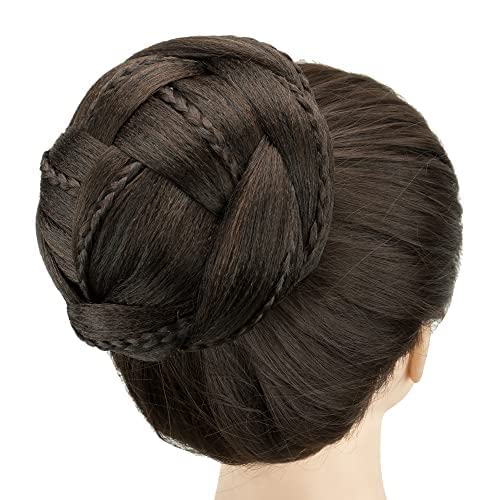 IMISSU Large Size Dancer Braided Chignon Hair Cover Donut Hairpieces Scrunchie Hair Bun Wig Updo on Wedding Party (M2 Chocolate Brown)
