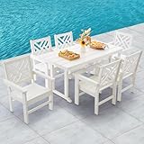 AZXZCS HDPE Dining Table Set for 6,7-Piece Outdoor Table and Chairs Include 6 Dining Chairs and 62.5" Patio Dining Table with Umbrella Hole (White)