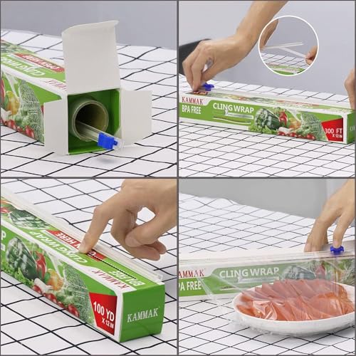 KAMMAK Plastic Wrap, Food Wrap with Slide Cutter, Cling Wrap 12 inch Food Service Clear Cling Film 2 Pack 300 Square FT Roll BPA-Free Microwave-Safe Kitchen Wrap Quick Cut Plastic Film - Thumbnail 3