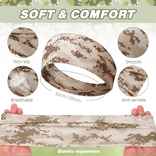 Image of 18 Pcs Sports Sweatbands for Men Women Camo Headbands Workout Non Slip Headbands Breathable Head Band Fitness Stretchy Unisex Hairband for Yoga Running Cycling Ball