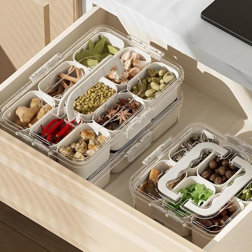 Image of Silicone Divided Fridge Storage Boxes With Serving Veggie Tray with Lid and Handle, Fridge Organizer with Removable Compartment, Fridge Storage Containers (6 Compartment-1PCS), White