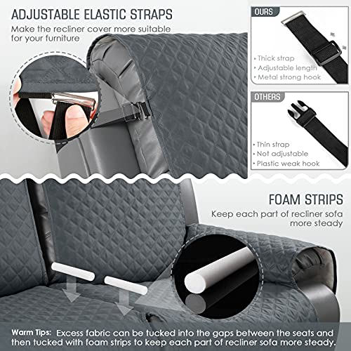 Taococo Anti-Slip Recliner Sofa Cover Couch Covers For Leather Recliner Sofa, Pet Cover For Recliner Sofa, Washable Reclining Sofa Cover Furniture Protector With Elastic Straps(3 Seater, Dark Grey) #TOP3