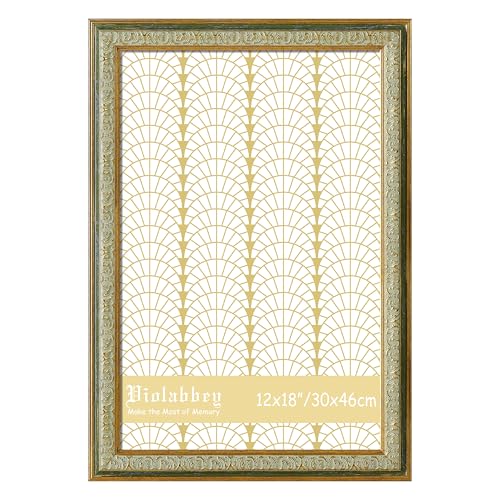 Image of VIOLABBEY 12x18 Picture Frame Green, Vintage Frames Ornate without Mat | Ornate Antique Frame, Fits 12x18 Photos for Wall Hanging, HD Plexiglass, Wall Decor
